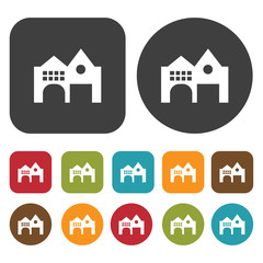 Houses and Building icons set. Real estate. Round and rectangle