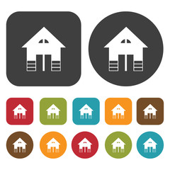 Houses and Building icons set. Real estate. Round and rectangle
