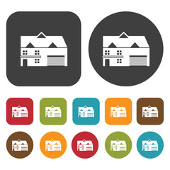 Houses and Building icons set. Real estate. Round and rectangle