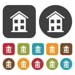 Houses and Building icons set. Real estate. Round and rectangle