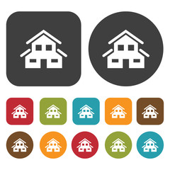 Houses and Building icons set. Real estate. Round and rectangle