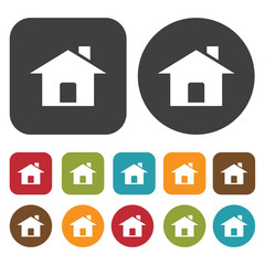 Houses and Building icons set. Real estate. Round and rectangle