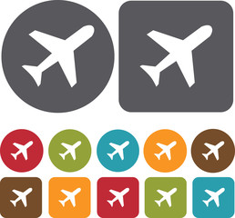 Airport airplane Map Location Icons set. Round and rectangle col