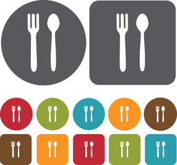 Food Map Location Icons set. Round and rectangle colourful 12 bu