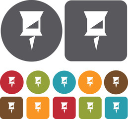 Pin Map Location Icons set. Round and rectangle colourful 12 but