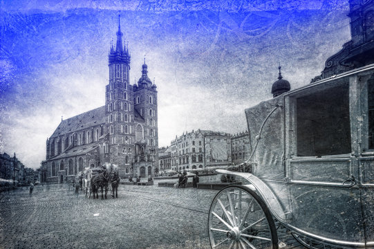 Fototapeta Stare miasto w Krakowie w stylu retro
