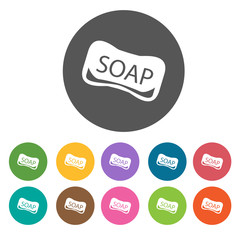 Soap icons set. Round colourful 12 buttons. Illustration eps10