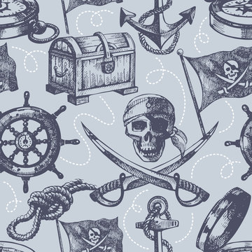 Hand drawn pirate seamless pattern