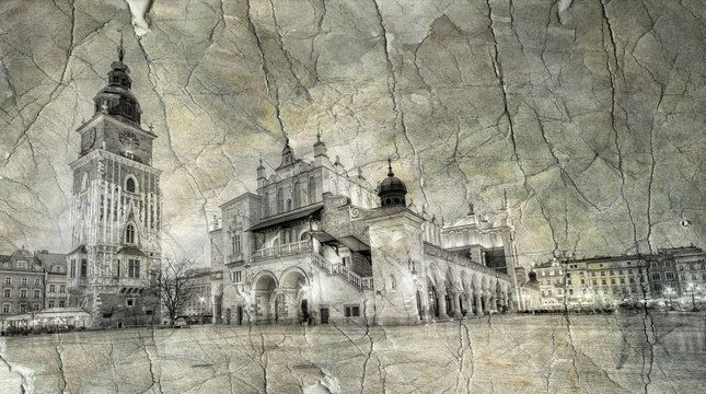 Fototapeta Rynek główny w Krakowie w stylu retro