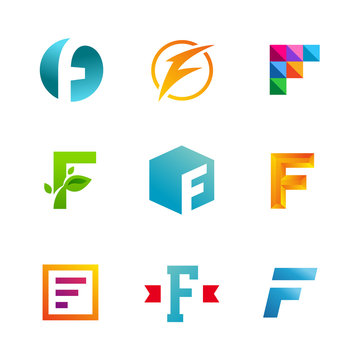 Set of letter F logos design template, elements, icons.