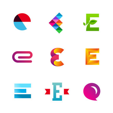 Set of letter E logos design template, elements, icons.