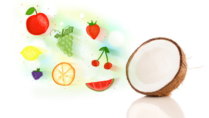 Colorful fruits with hand drawn illustrated fruits