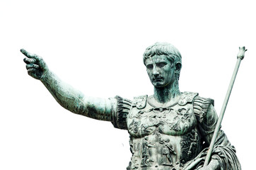 Roman emperor bronze statue isolated on white.