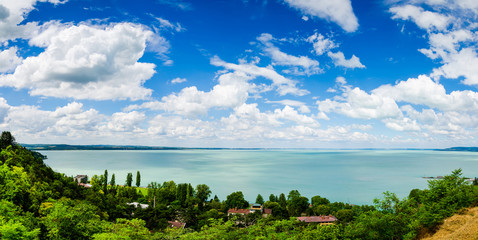 View of Balaton lake from Tihany abbey - Hungary - obrazy, fototapety, plakaty