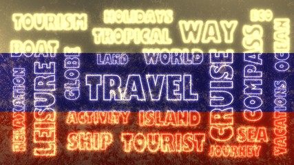 Obraz premium travel related tags cloud on russia national flag
