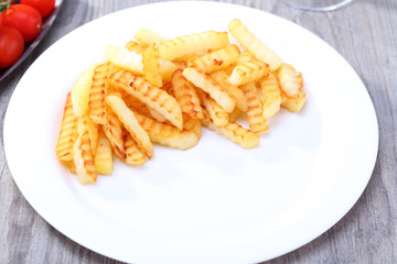 Plate with potato and food background