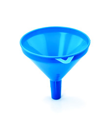 Blue plastic funnel isolated on a white background
