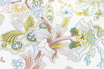 Fototapeta na wymiar Part of floral fabric pattern tablecloth