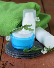 cosmetic cream lotion with natural green fresh aloe vera