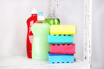 Fototapeta na wymiar Cleaning products on shelf