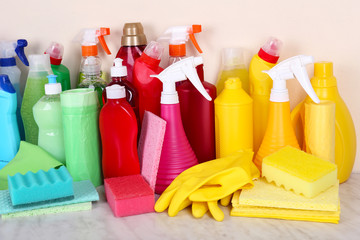 Cleaning products on shelf