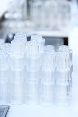 Stacks of clean glasses, indoors