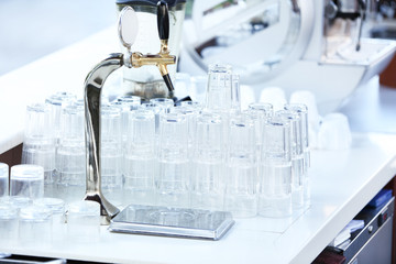 Stacks of clean glasses, indoors