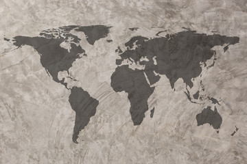 World map on Grunge Concrete Wall texture background