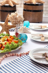 Restaurant table setting in sea theme