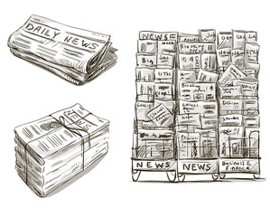 Press. Newspaper stand. Newsstand. Vector illustration.