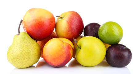 Assortment of juicy fruits isolated on white