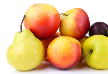 Assortment of juicy fruits isolated on white
