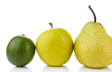 Assortment of juicy fruits isolated on white
