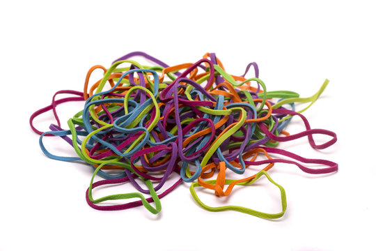 Unordered Pile Of Colorful Elastic Rubber Bands