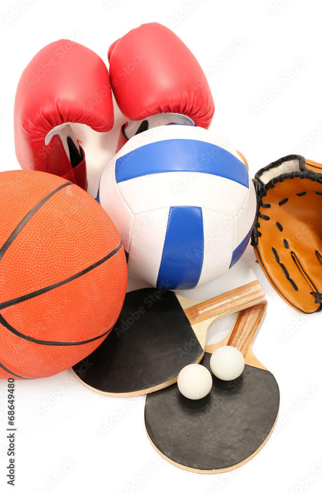 Wall mural Sports equipment isolated on white