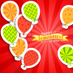 Happy birthday funny postcard with balloons. Vector
