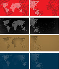 Set of halftone bussines cards with continents