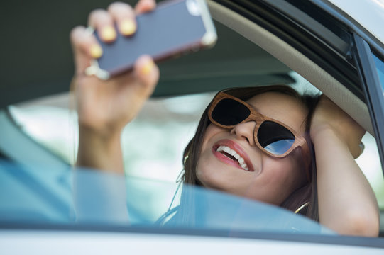 Girl Taking Selfie Picture Car
