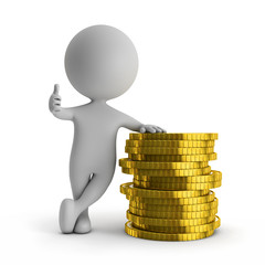 3d cute people - standing with stack of gold coins (financial su
