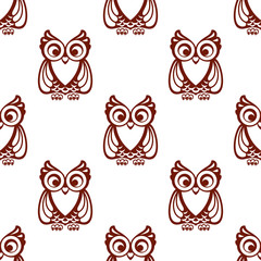 Cartoon brown owl  seamless pattern