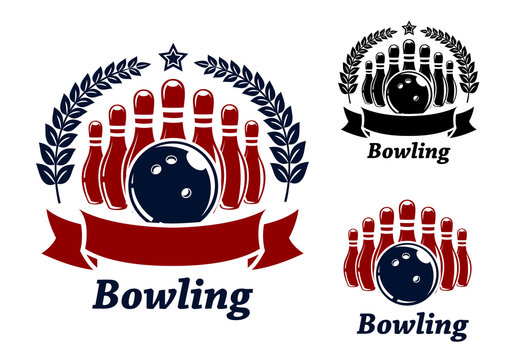 Bowling emblems with ball and ninepins