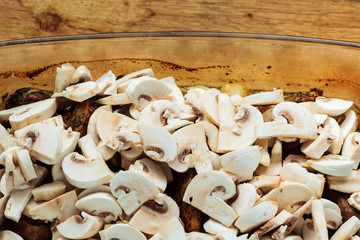 Food. Roasted chicken meat with mushrooms