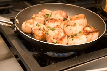 Scallops cooking on the stove