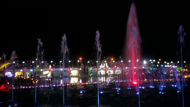 city night lights and illuminated fountains