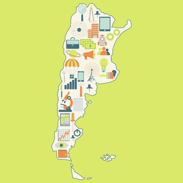 Map of Argentina with technology icons