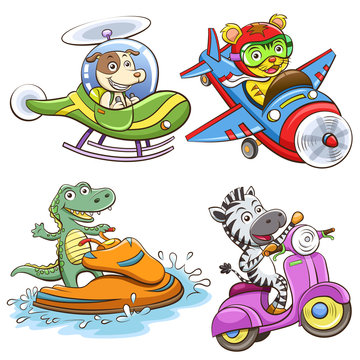 funny vehicle and animal set.