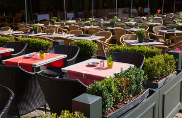 The empty street cafe in Brugge