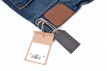 price tag with barcode on  jeans