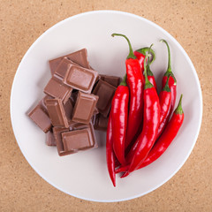 Fresh chili peppers and chocolate