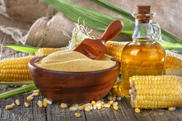 Freshly picked domestic corn with grits polenta and corn oil © DDsign